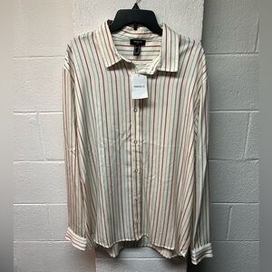 Forever 21 Cream Striped Button-Up Shirt. XL